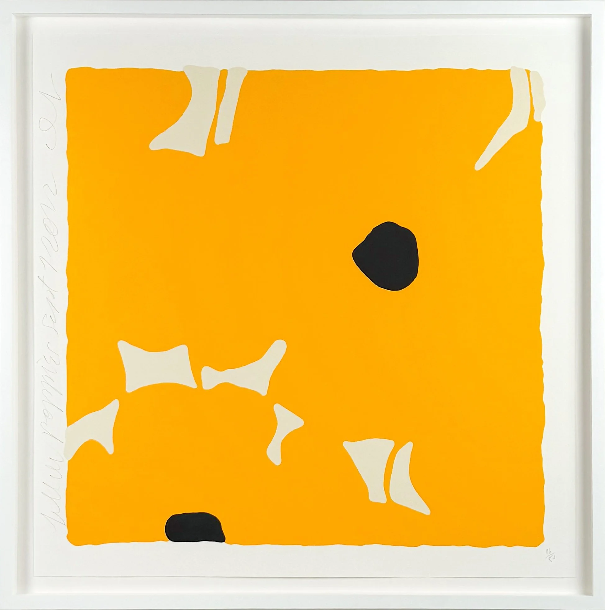 Donald Sultan YELLOW POPPIES, SEPT 7, 2022, color silkscreen print of yellow poppies on white