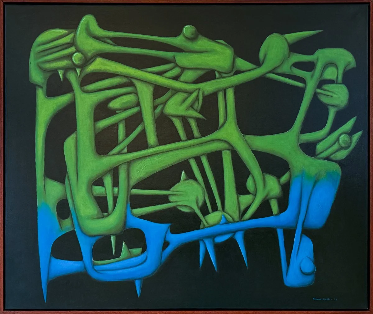 Fermin Castro - Figure Transforming to Blue,abstract surrealist painting acrylic on canvas