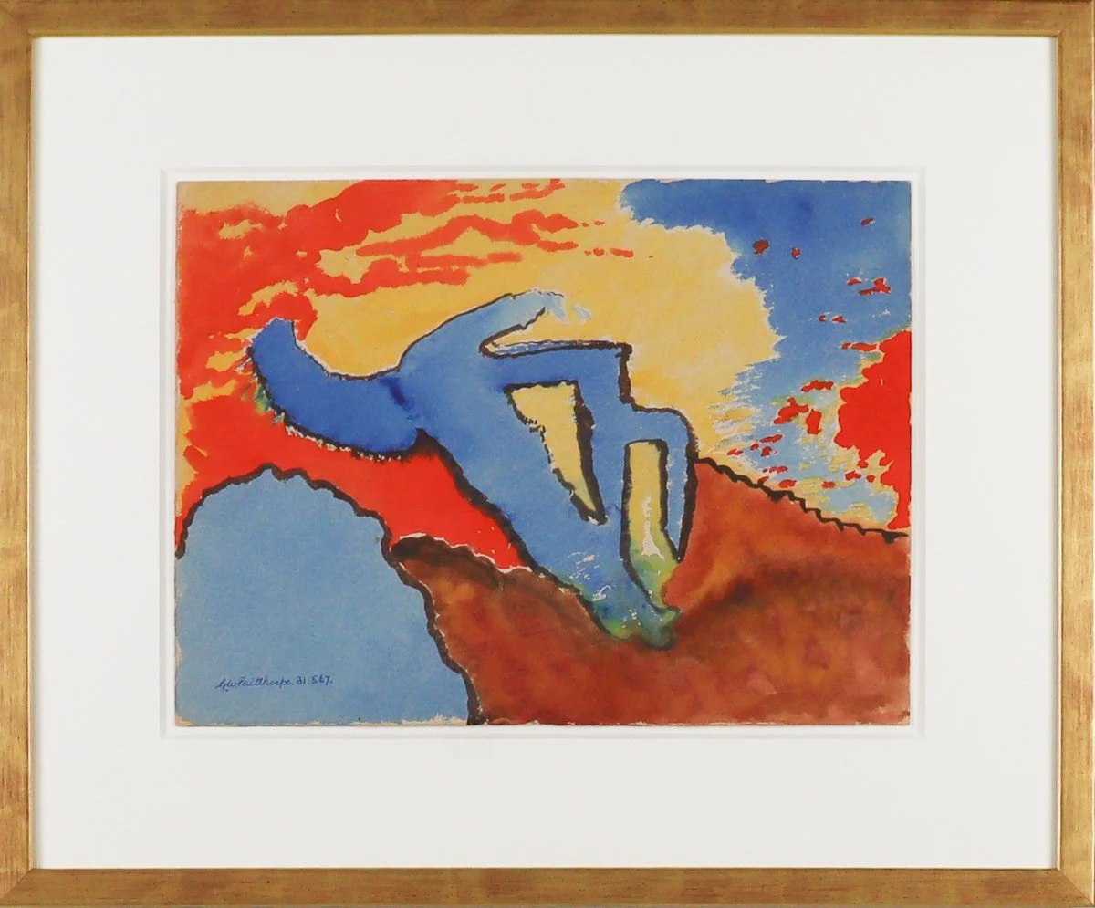 Grace Pailthorpe 31.5.67 - abstract surrealist watercolor in primary colors with brown and black