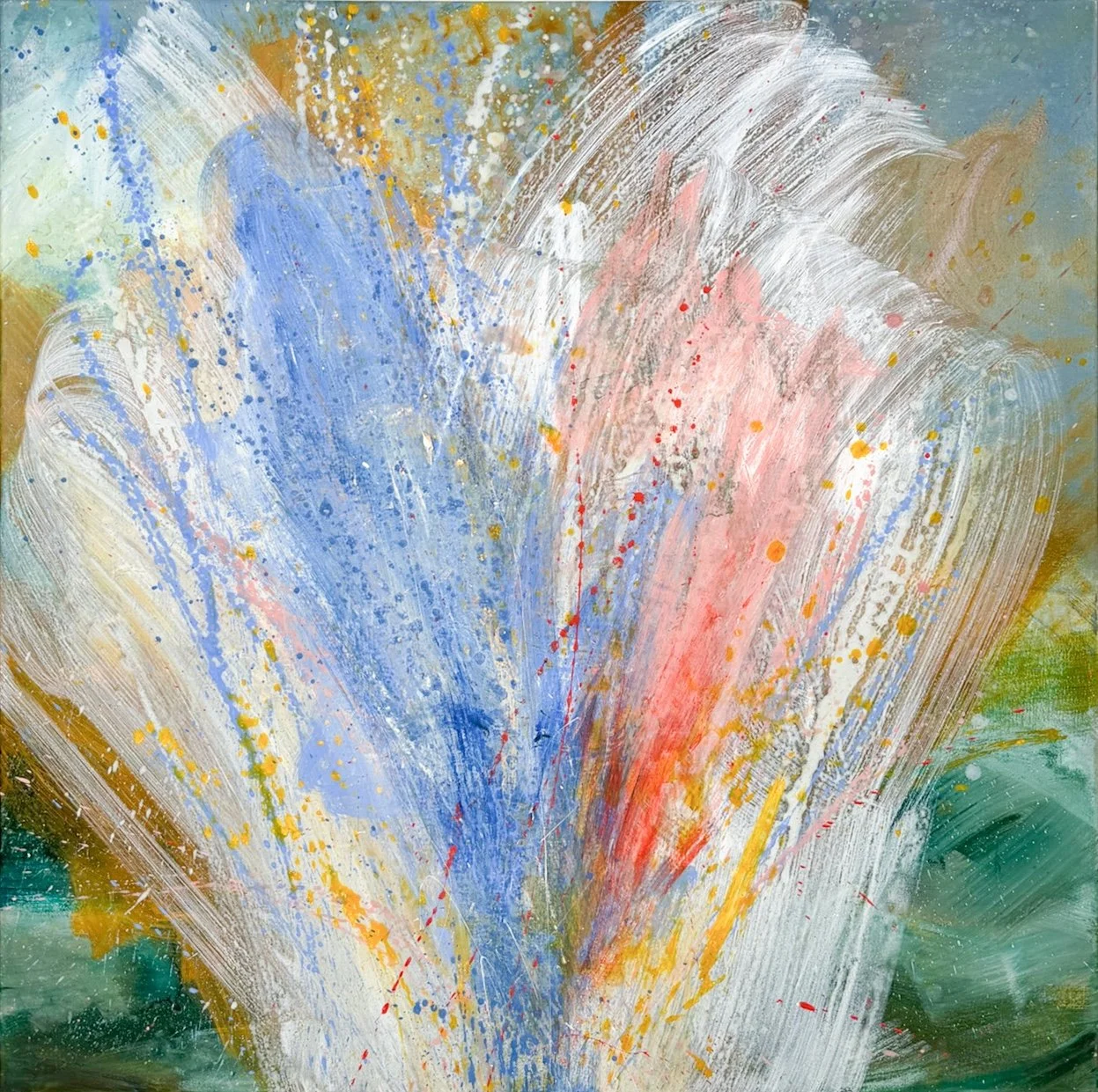 Kathy Buist  American Celebration, abstract mixed media painting with primary colors and expressive brushstrokes
