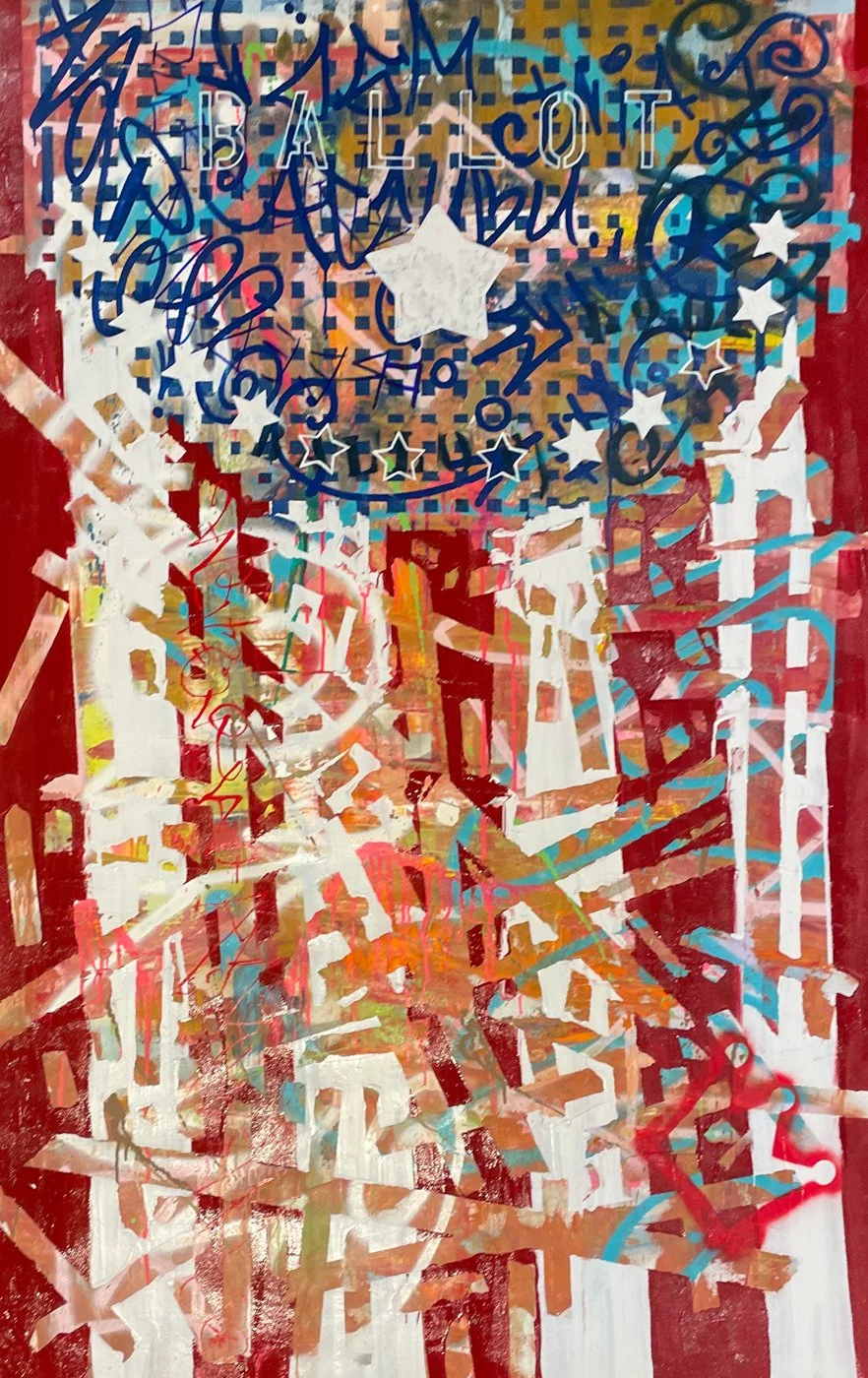 SEN-1 The Ballad of the Ballot, abstract graffiti painting of the american flag