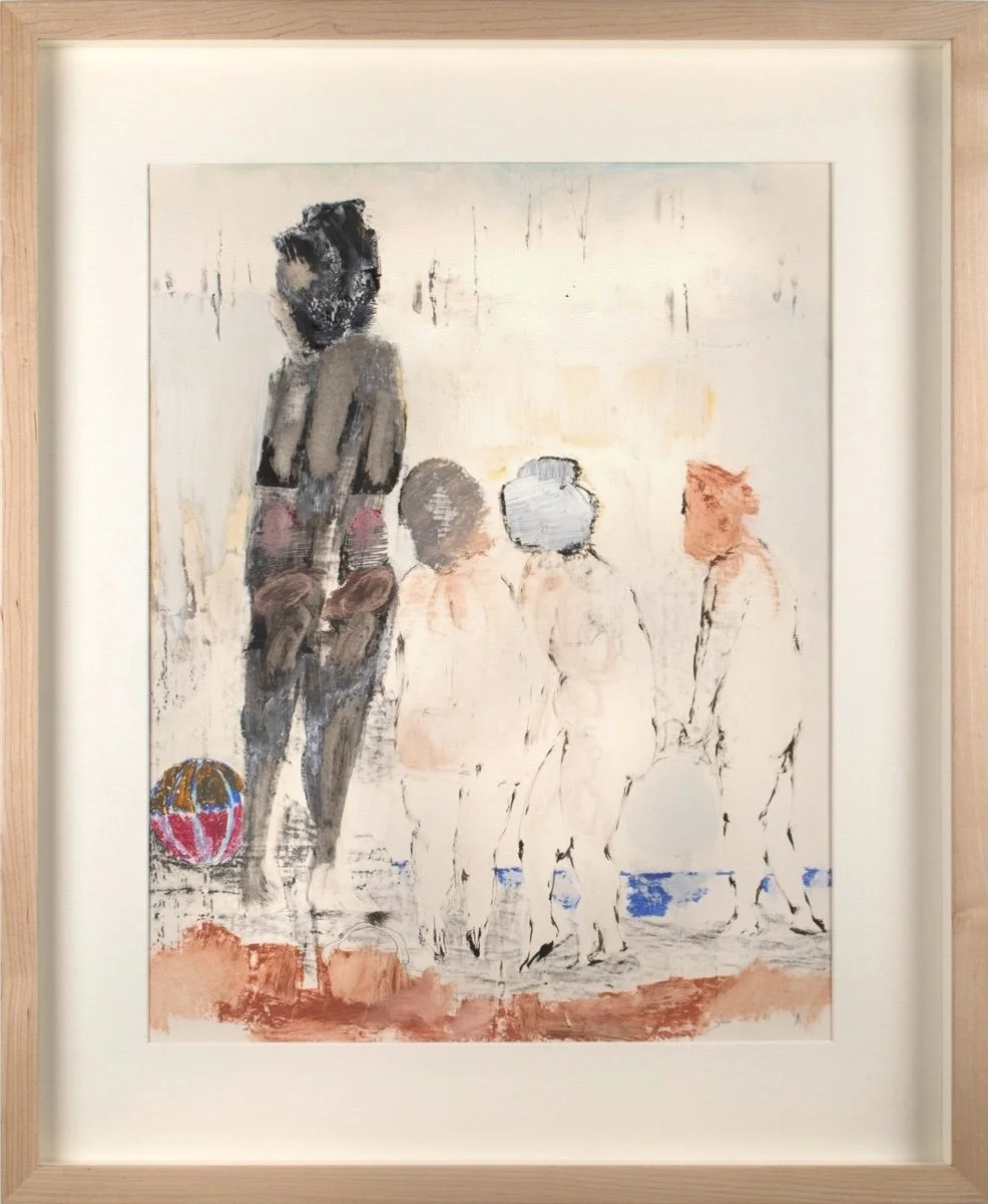 Framed Figure study by Stanley Boxer four figures look at a beach ball