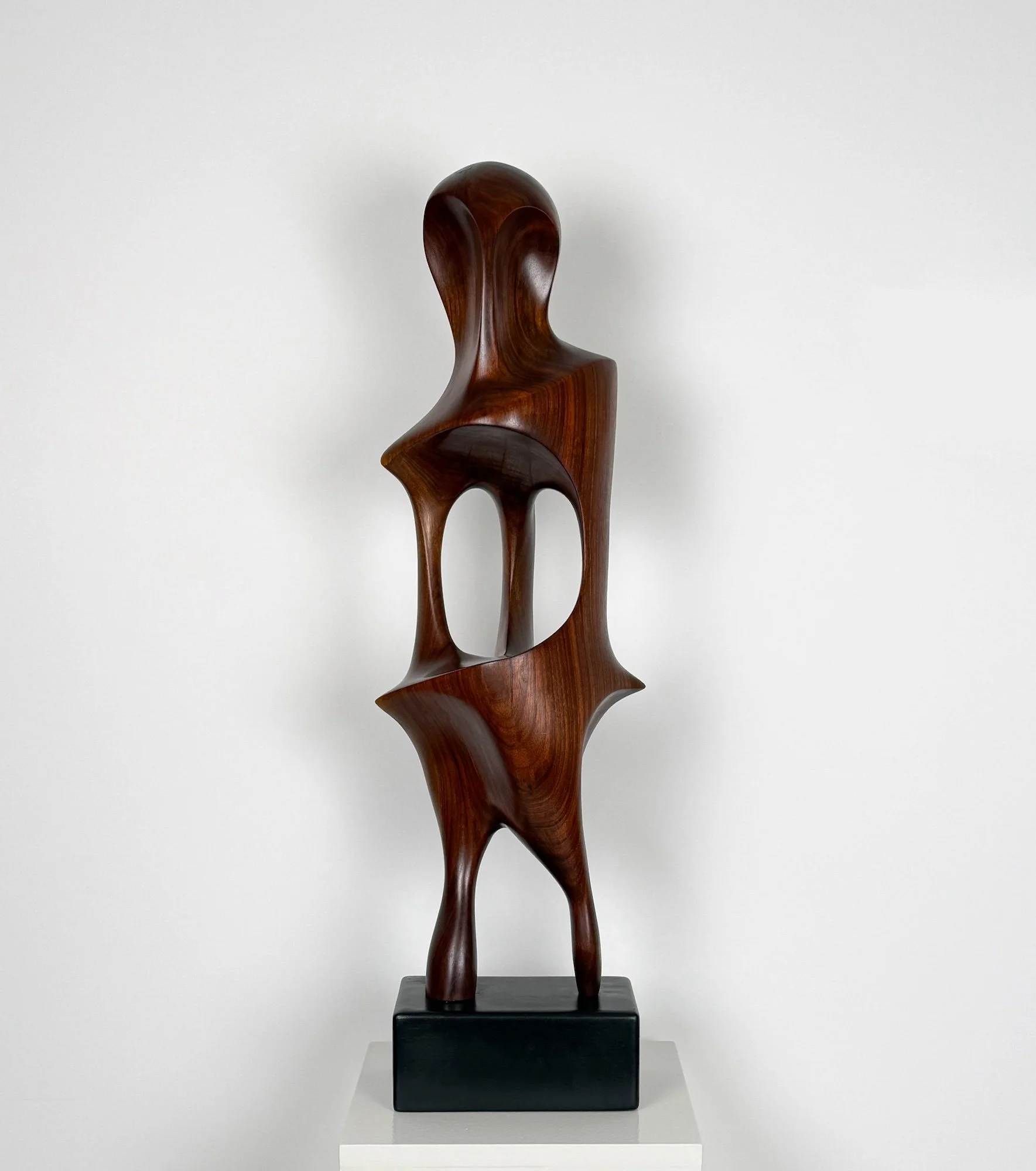 Fermin Castro - An Ordinary Gardener, abstract standing wooden sculpture, black walnut