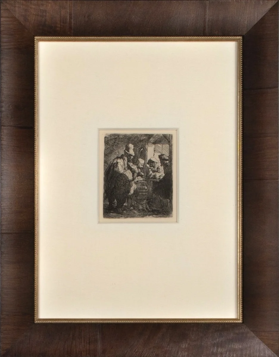 Rembrandt - The Strolling Musicians (L’Aveugle) - Etching printed in black ink on laid paper in wooden frame