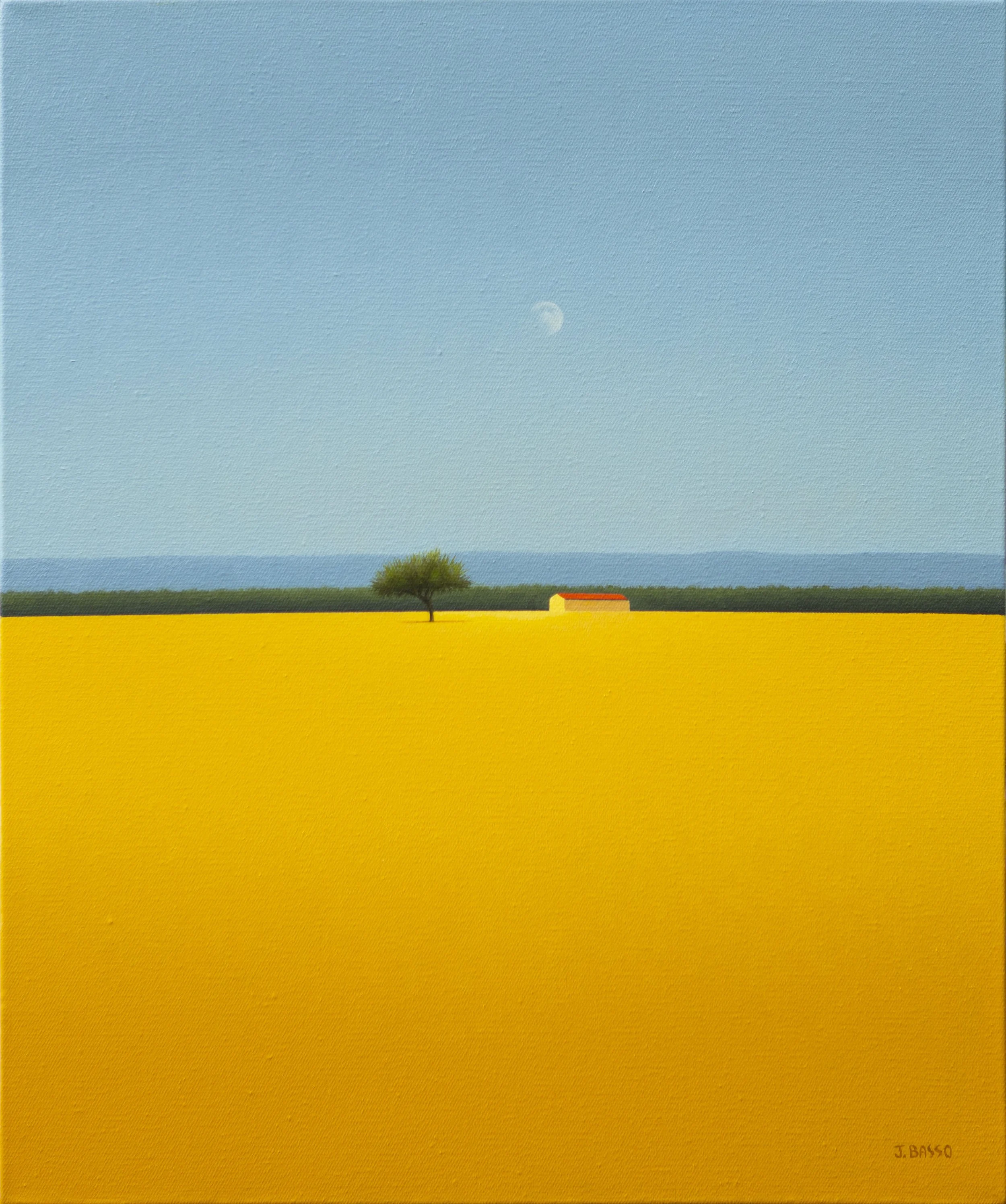 Abstract landscape of a house in a yellow field