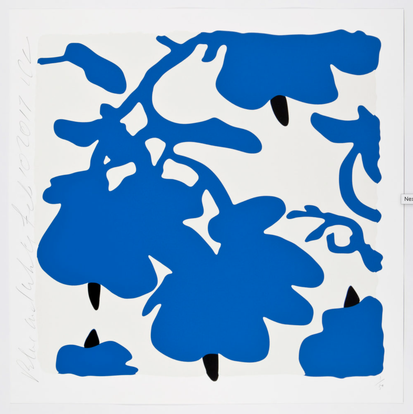 Donald Sultan BLUE AND WHITE LANTERN FLOWERS, FEB 10, 2017, blue lantern flowers on white, color silkscreen print