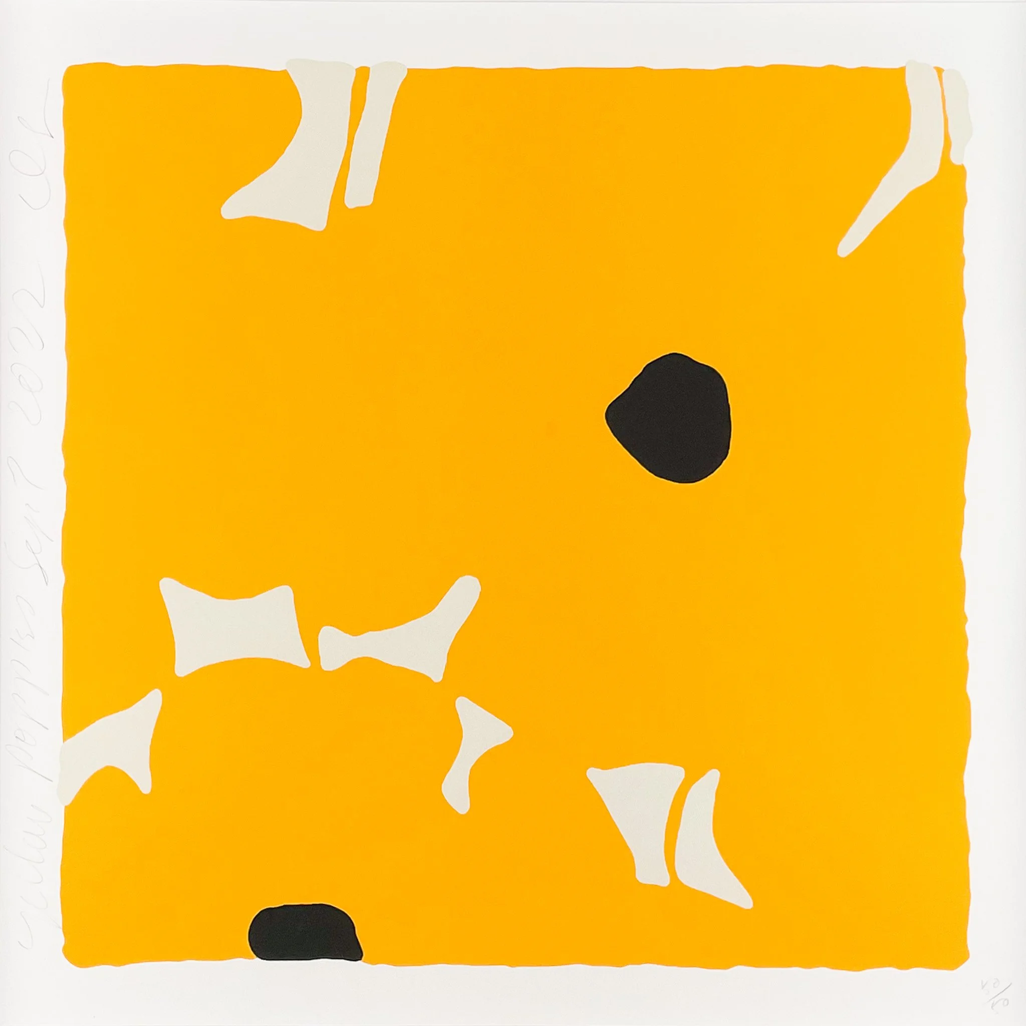 Donald Sultan YELLOW POPPIES, SEPT 7, 2022, color silkscreen print of yellow poppies on white