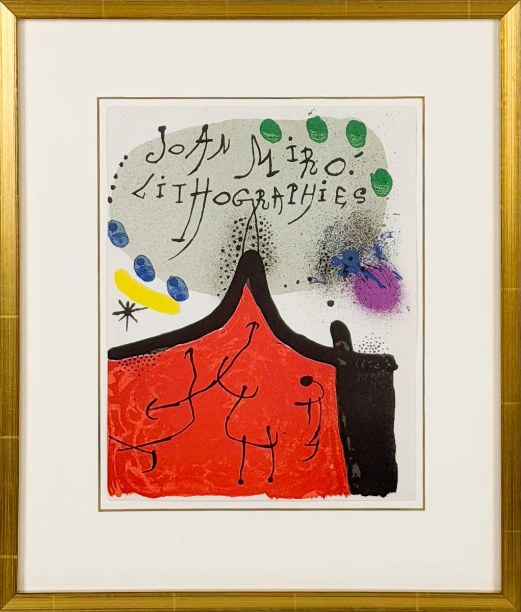 Joan Miro Lithograph in color with abstract shapes dots lines and stars