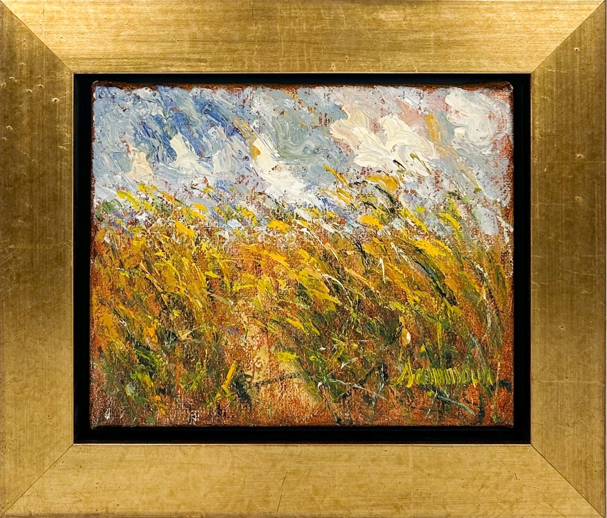 Samir Sammoun, framed impressionist oil painting study of a wheat field