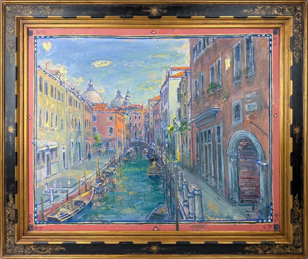 Bruno Zupan Via San Gregorio in Venice, framed impressionist oil painting of Via San Gregorio in Venice on a beautiful sunny day