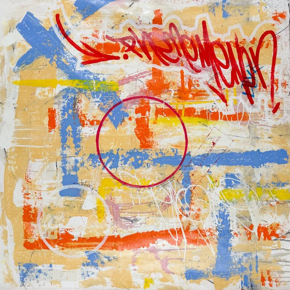 SEN-1 Phenomenon, abstract graffiti painting in orange yellow red and blue