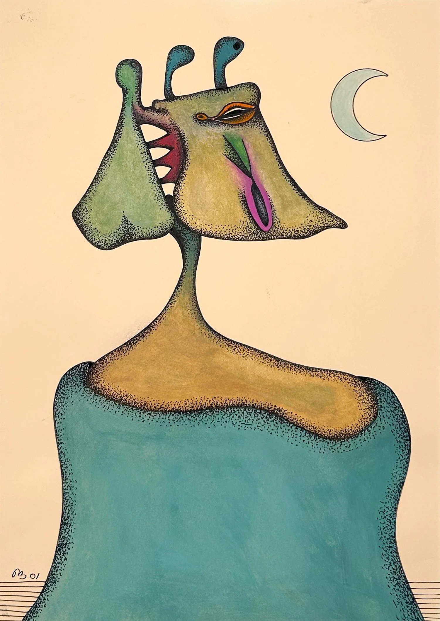 Desmond Morris "The Former Love" Abstract biomorph in orange green and blue