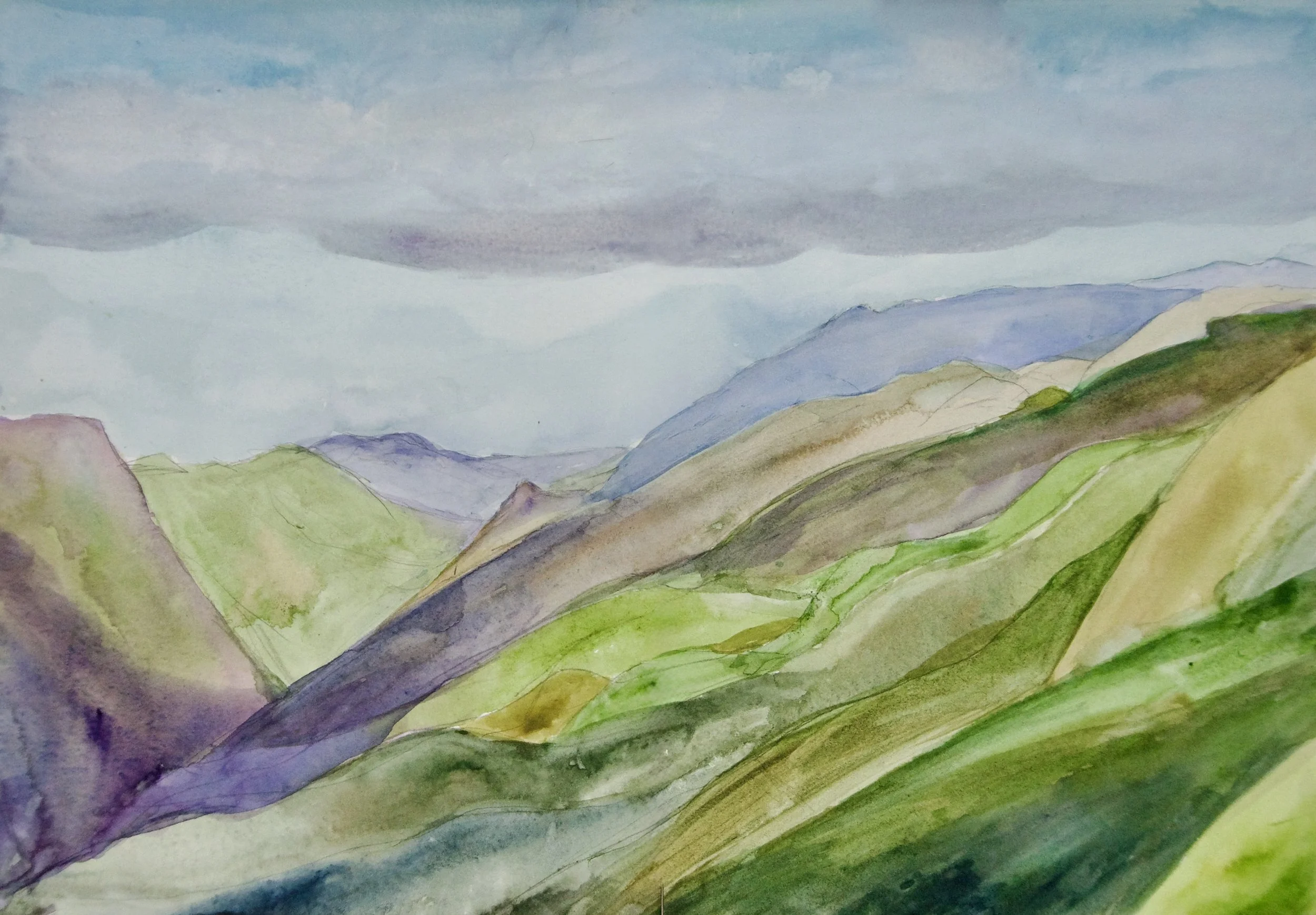 Natasha Zupan - Afterglow #43, watercolor hill landscape