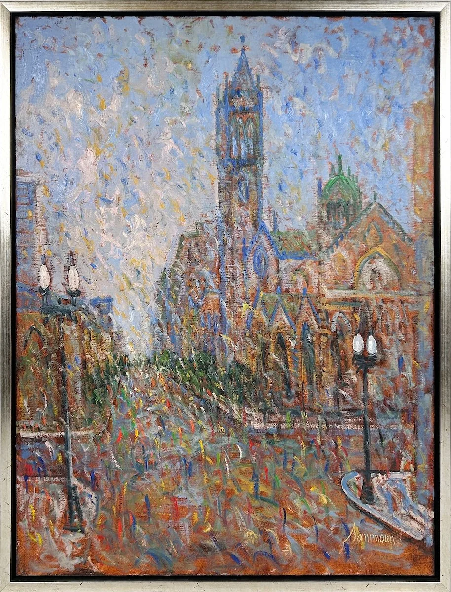 Samir Sammoun  Old South Church, Boylston Street, Boston, impressionist style painting of the old south church on boylston street boston