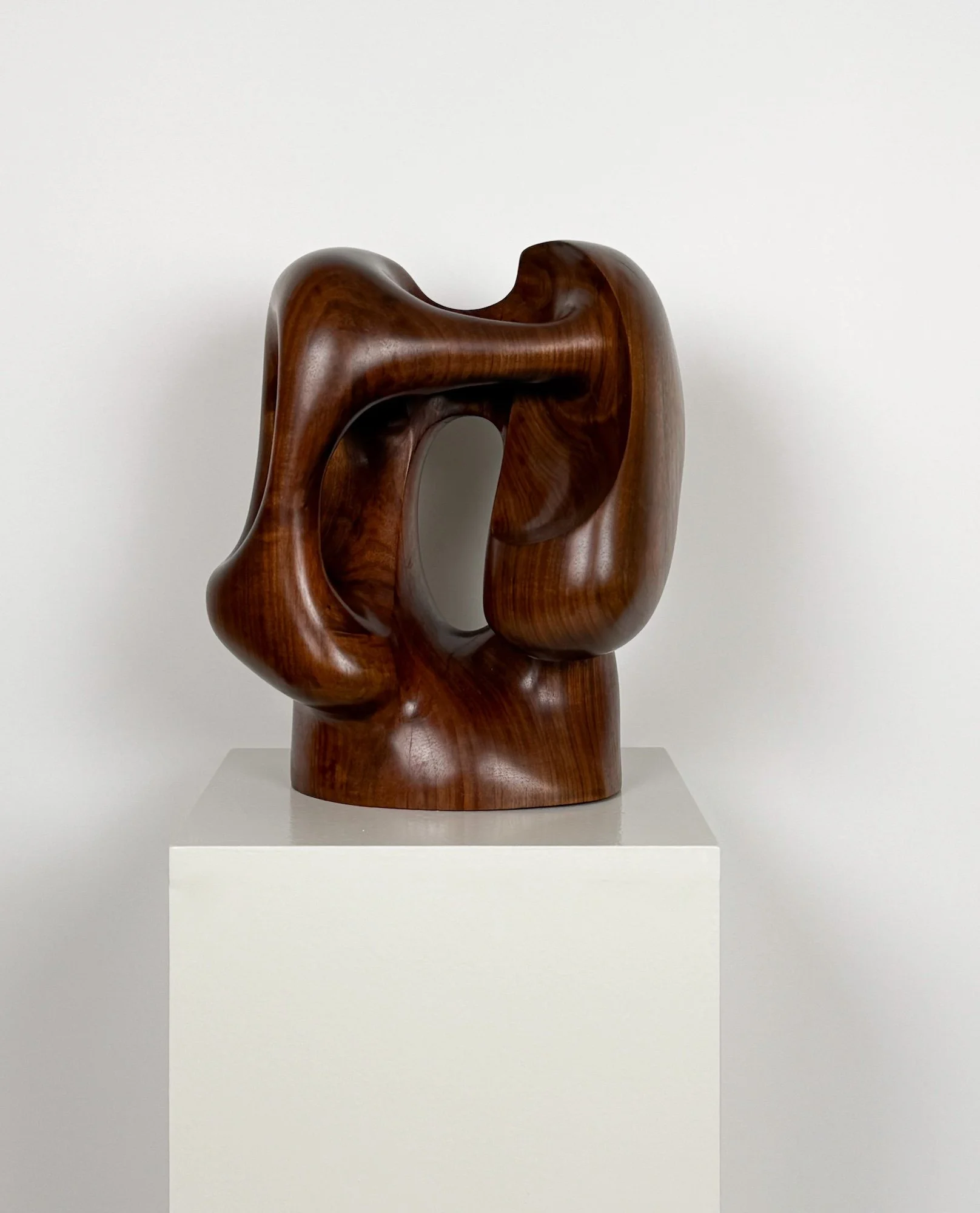Fermin Castro - Dark Reflection, abstract standing wooden sculpture, black walnut