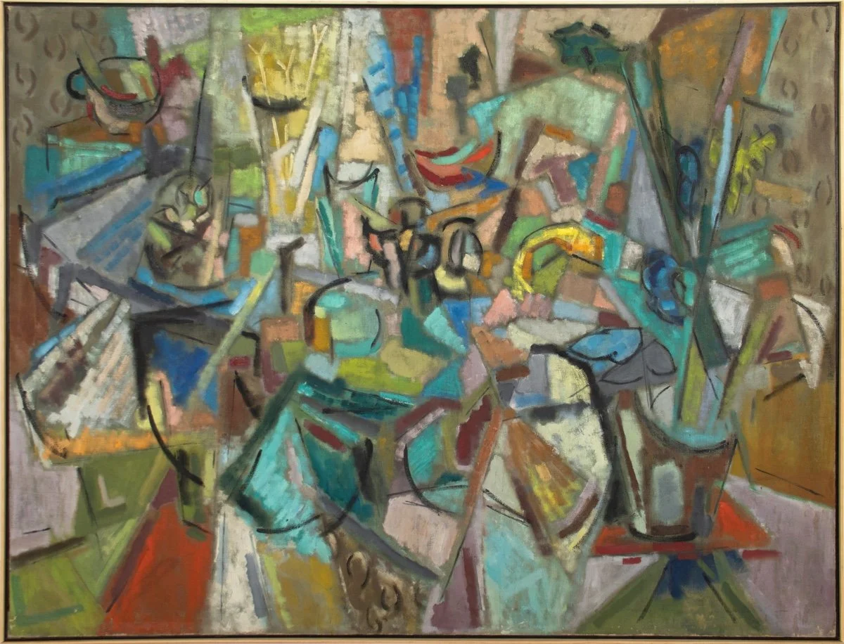 Stanley Boxer Untitled, framed - abstract Cubism-like  painting in multicolor