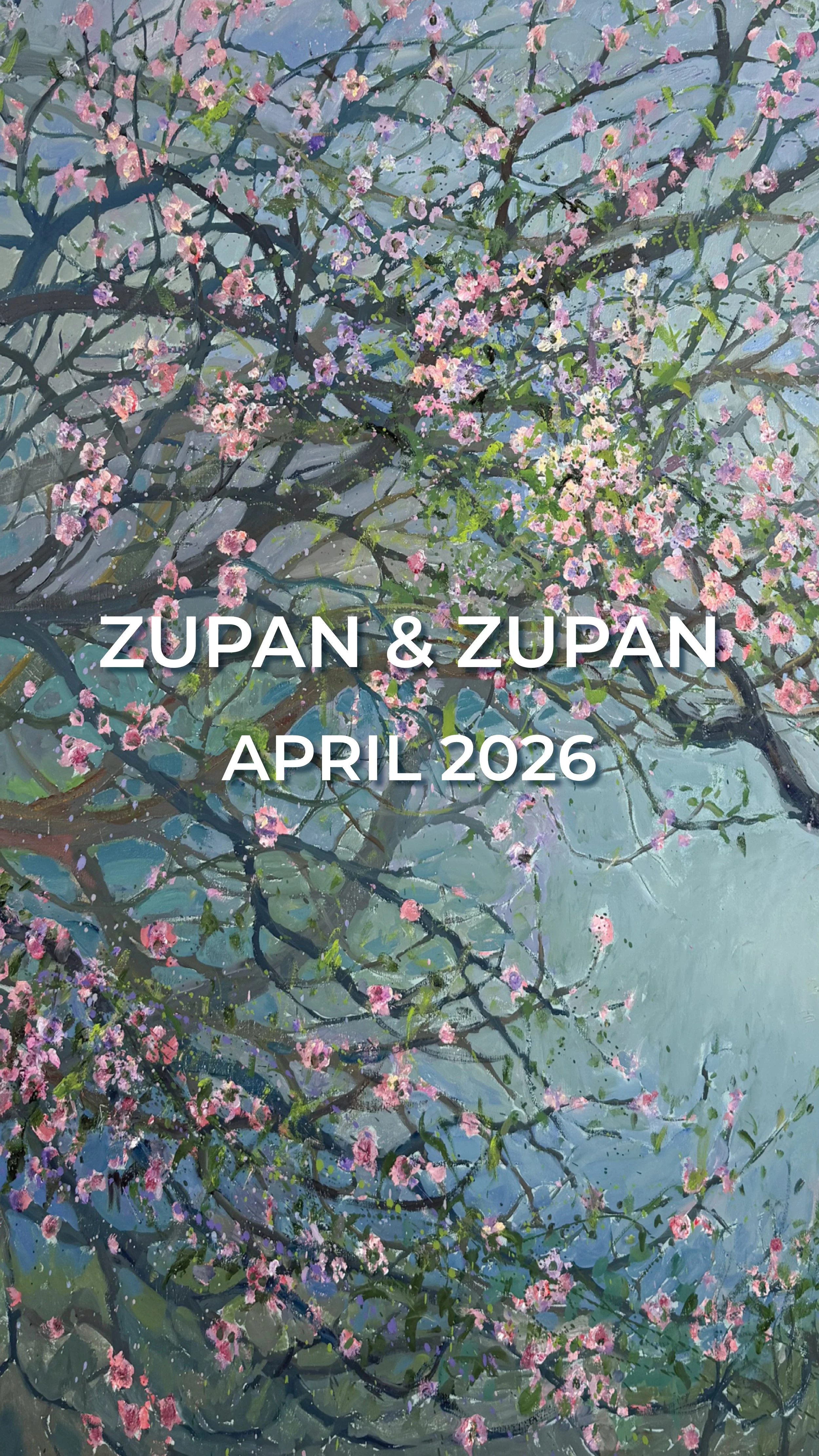 Bruno Zupan, impressionist oil painting of almond blossoms on branch