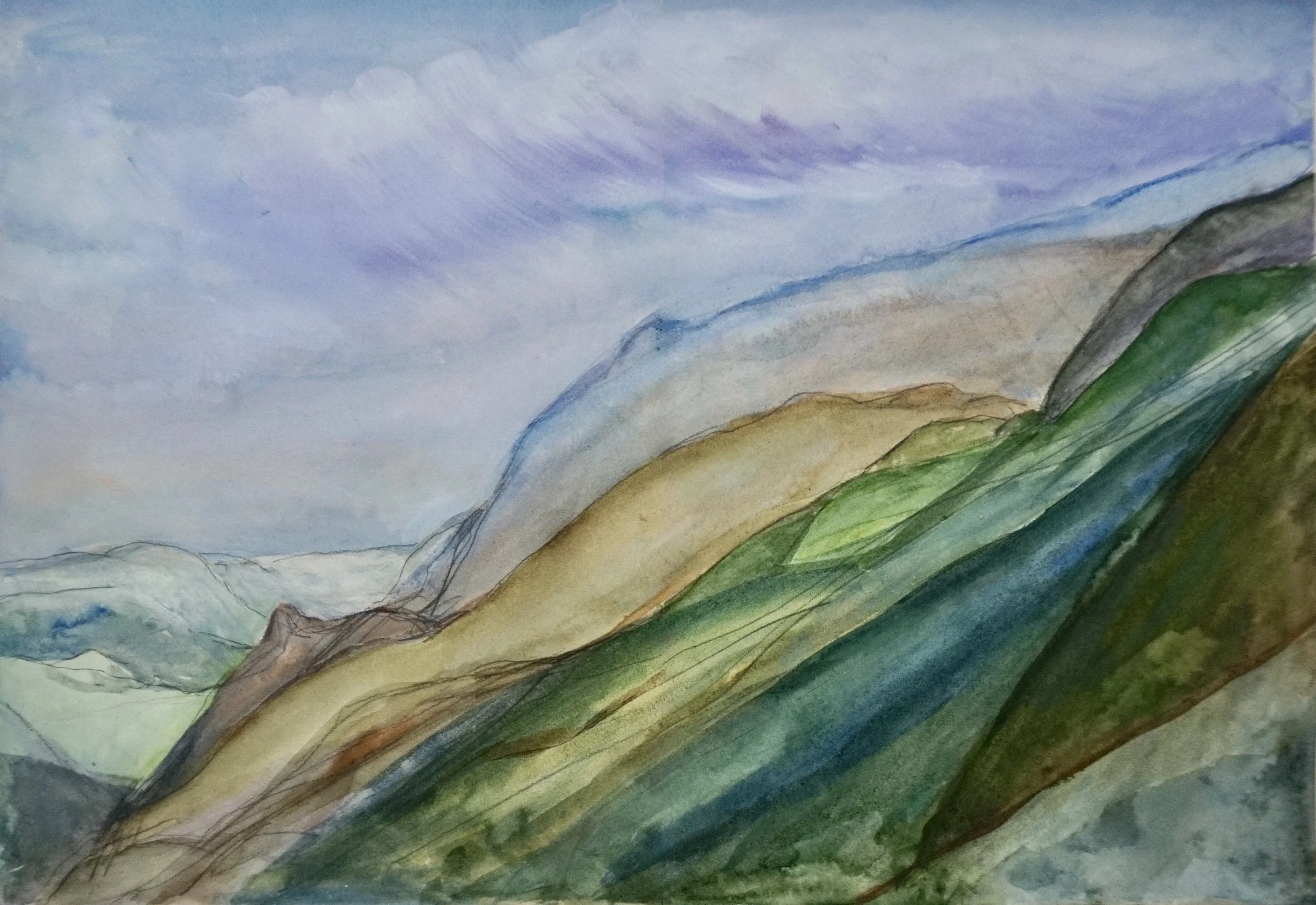 Natasha Zupan - Afterglow #42, watercolor hill landscape