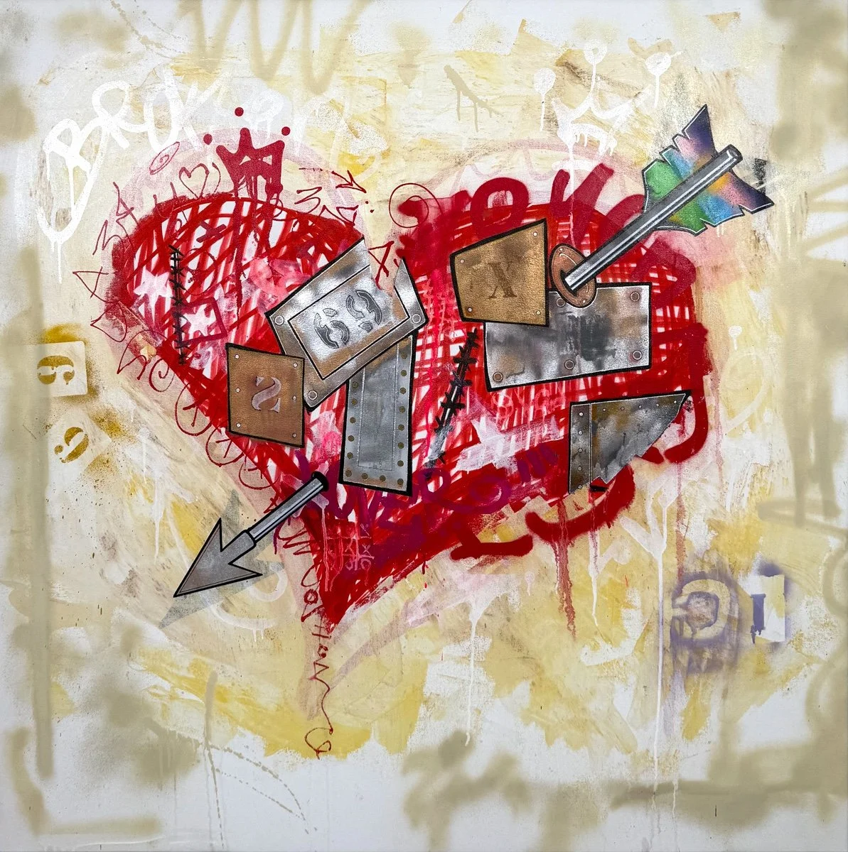 SEN-1 If 6 was 9, abstract graffiti painting of red heart with an arrow