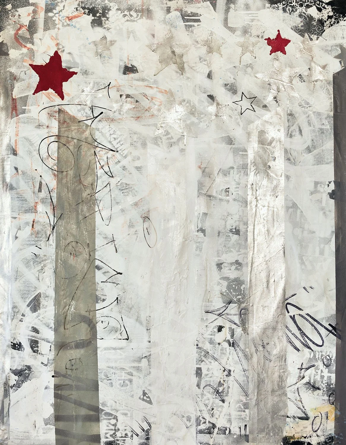 SEN-1 Patriotic, abstract graffiti painting of the american flag in white and silver