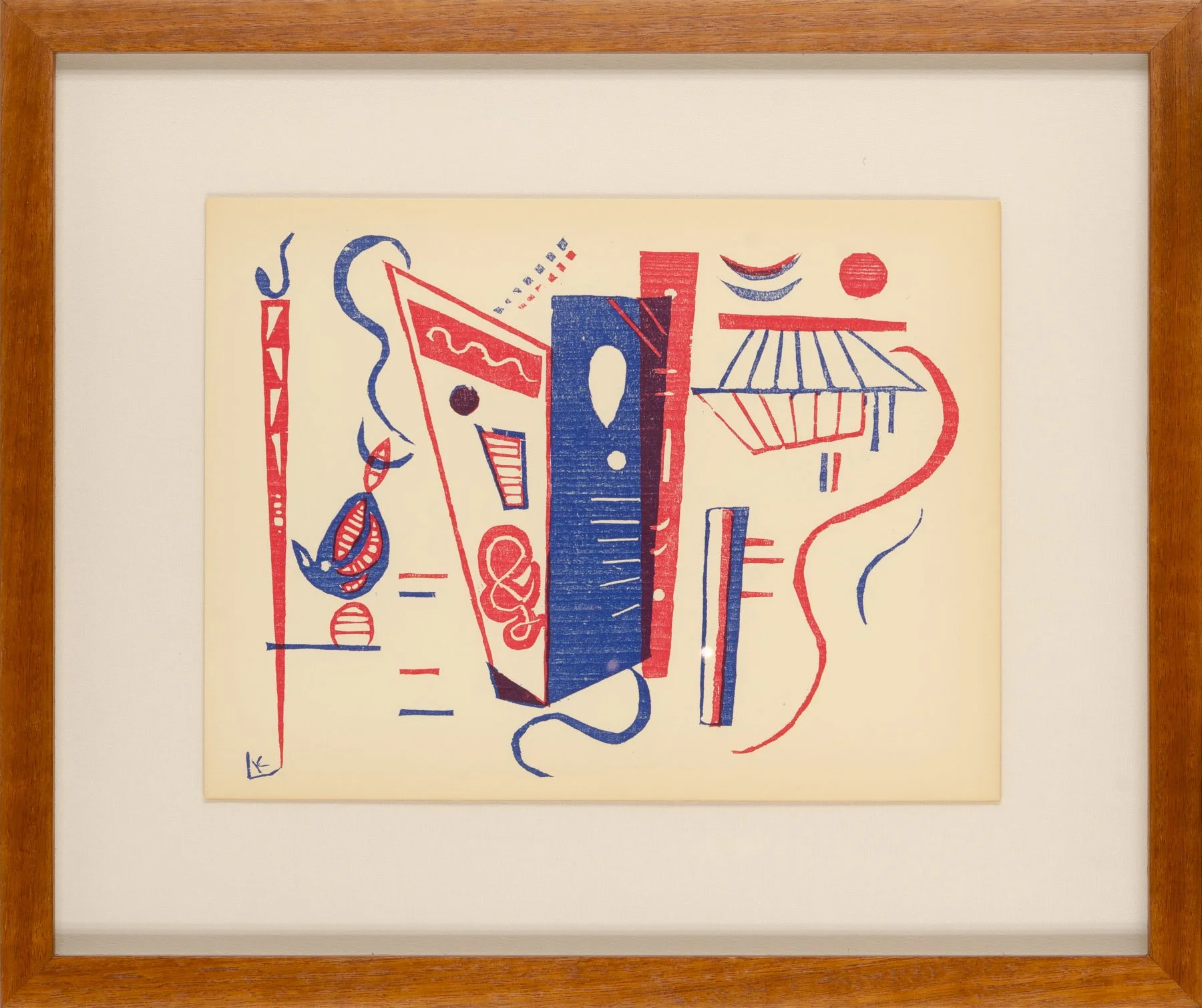 Wassily Kandinsky Woodcut for '20th century', framed woodcut in red and blue