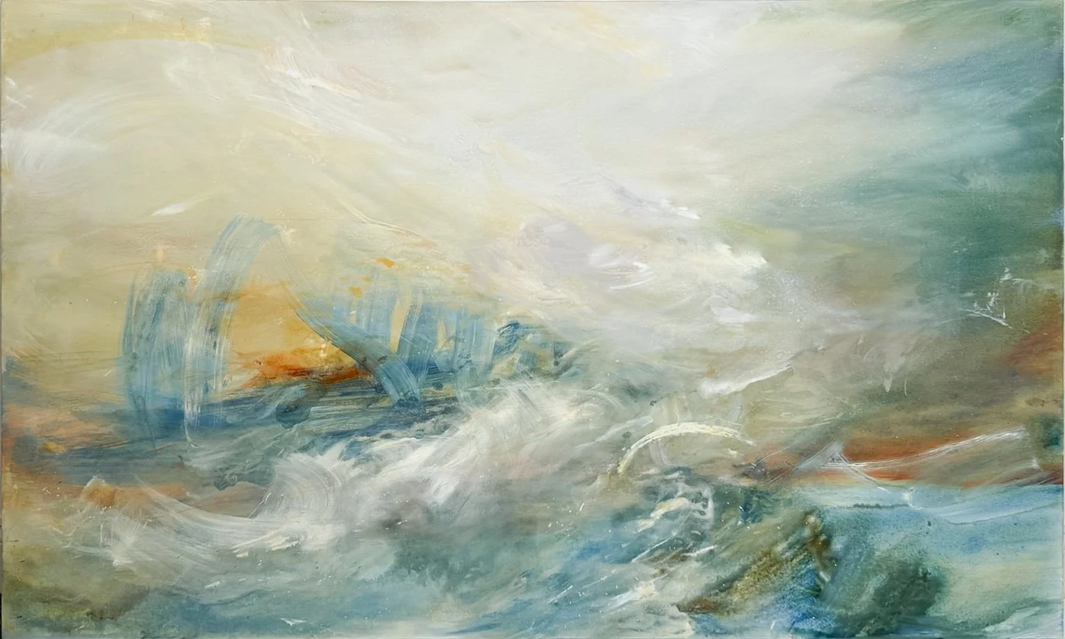 Kathy Buist  Head Wind, abstract painting with expressive brushstrokes in neutral earth tones