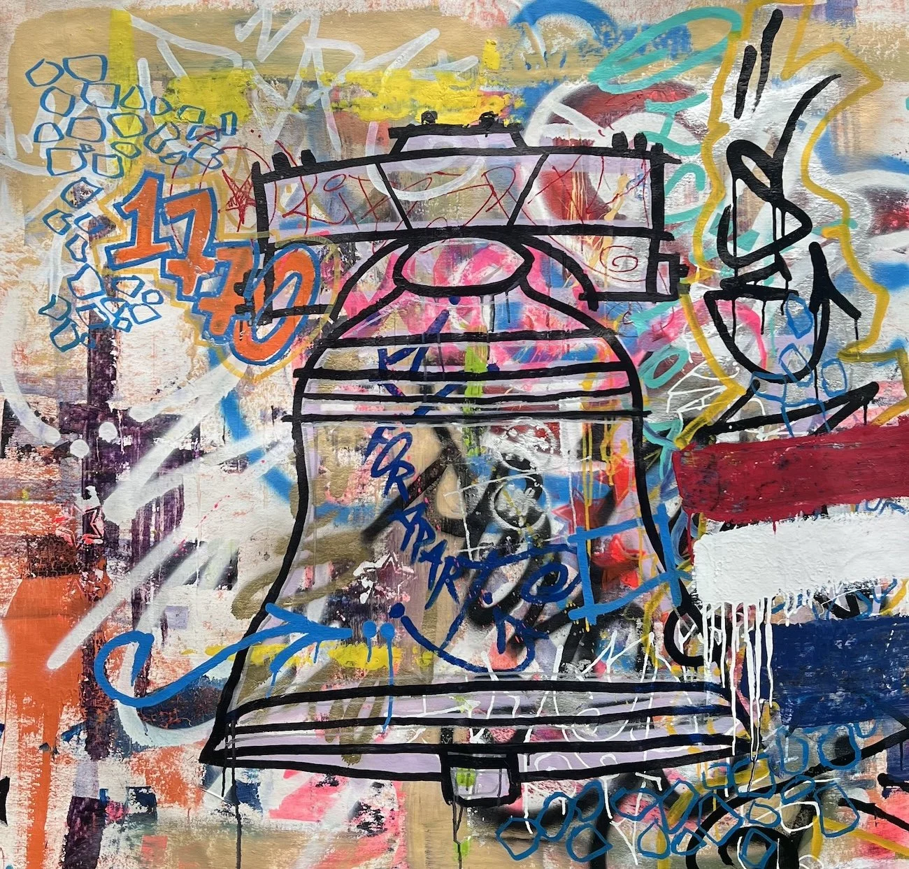 SEN-1 Let it Ring, abstract graffiti painting featuring the Liberty Bell and USA motifs