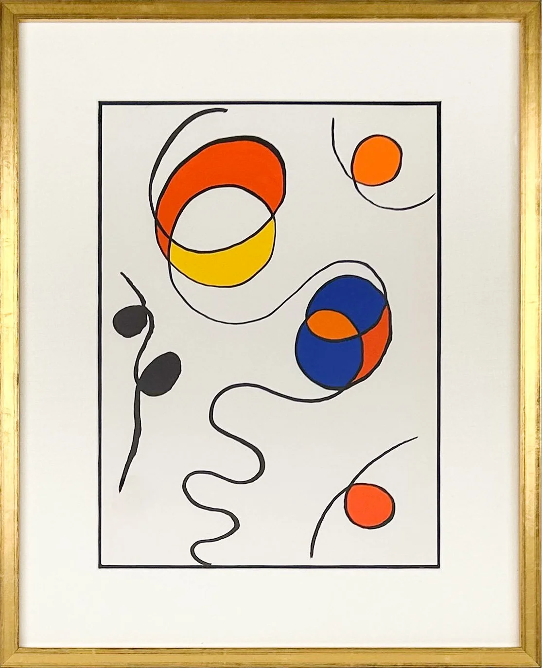 Alexander Calder  Untitled from Derriere le Miroir, framed lithograph with black squiggles and filled in shapes of color