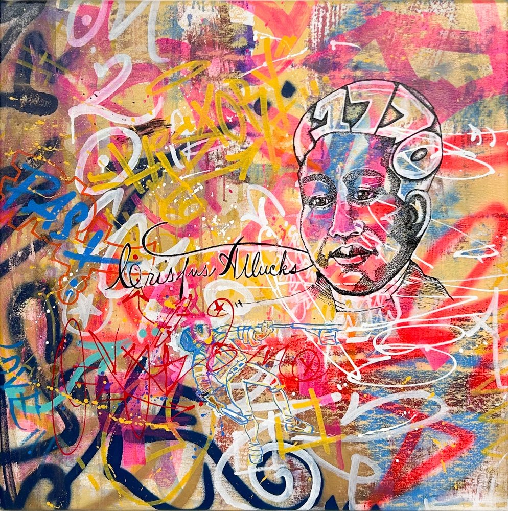 SEN-1 Crispus Attucks Tribute, abstract graffiti style painting in tribute to Crispus Attucks
