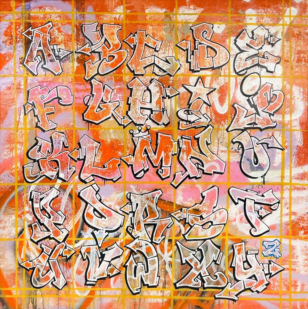 SEN-1 Alphabet City, graffiti style letters of the alphabet in orange and pink
