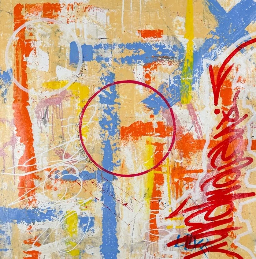 SEN-1 Phenomenon, abstract graffiti painting in orange yellow red and blue