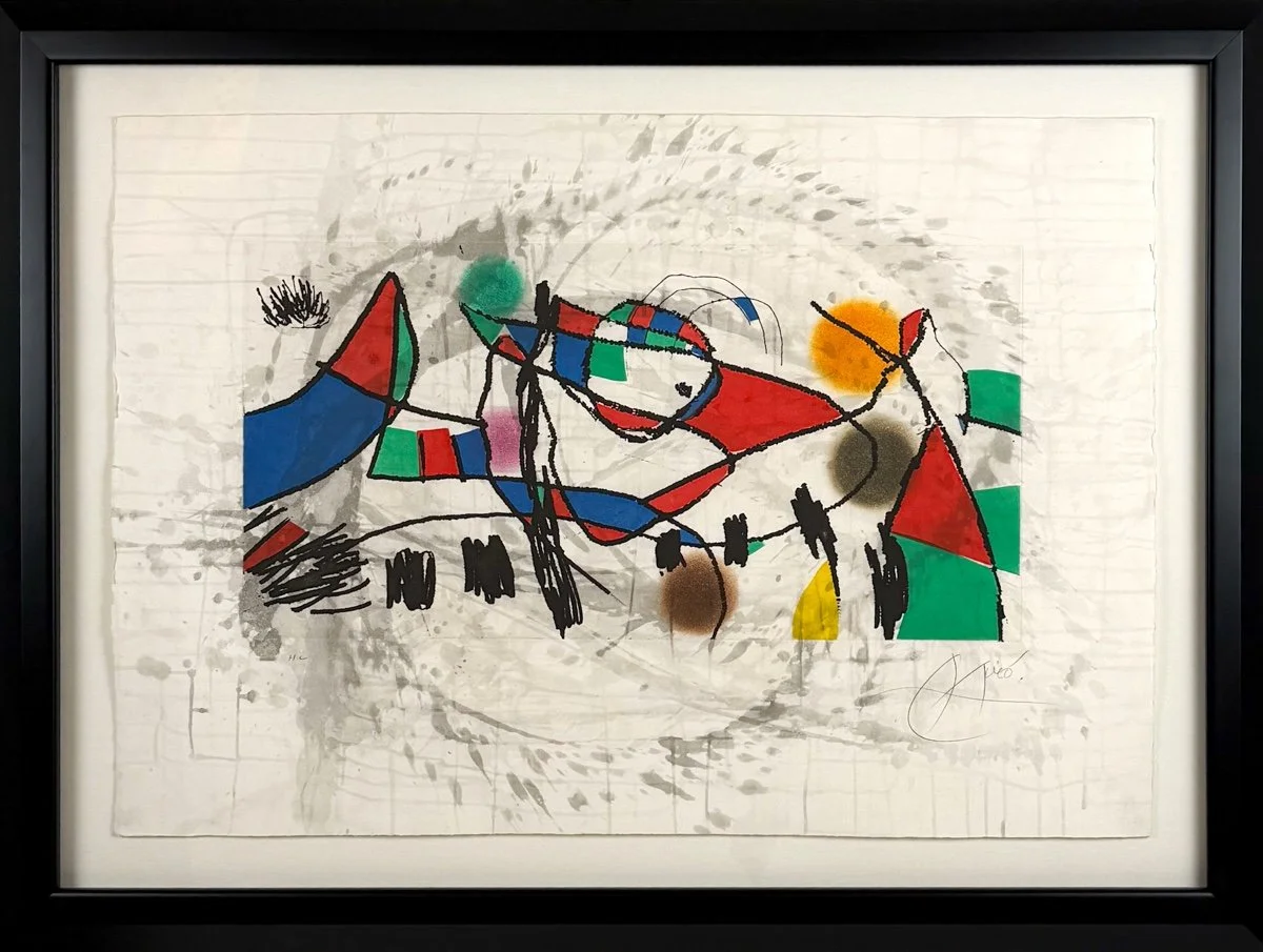 abstract forms in red blue and green - Gravures pour une exposition I by Joan Miro