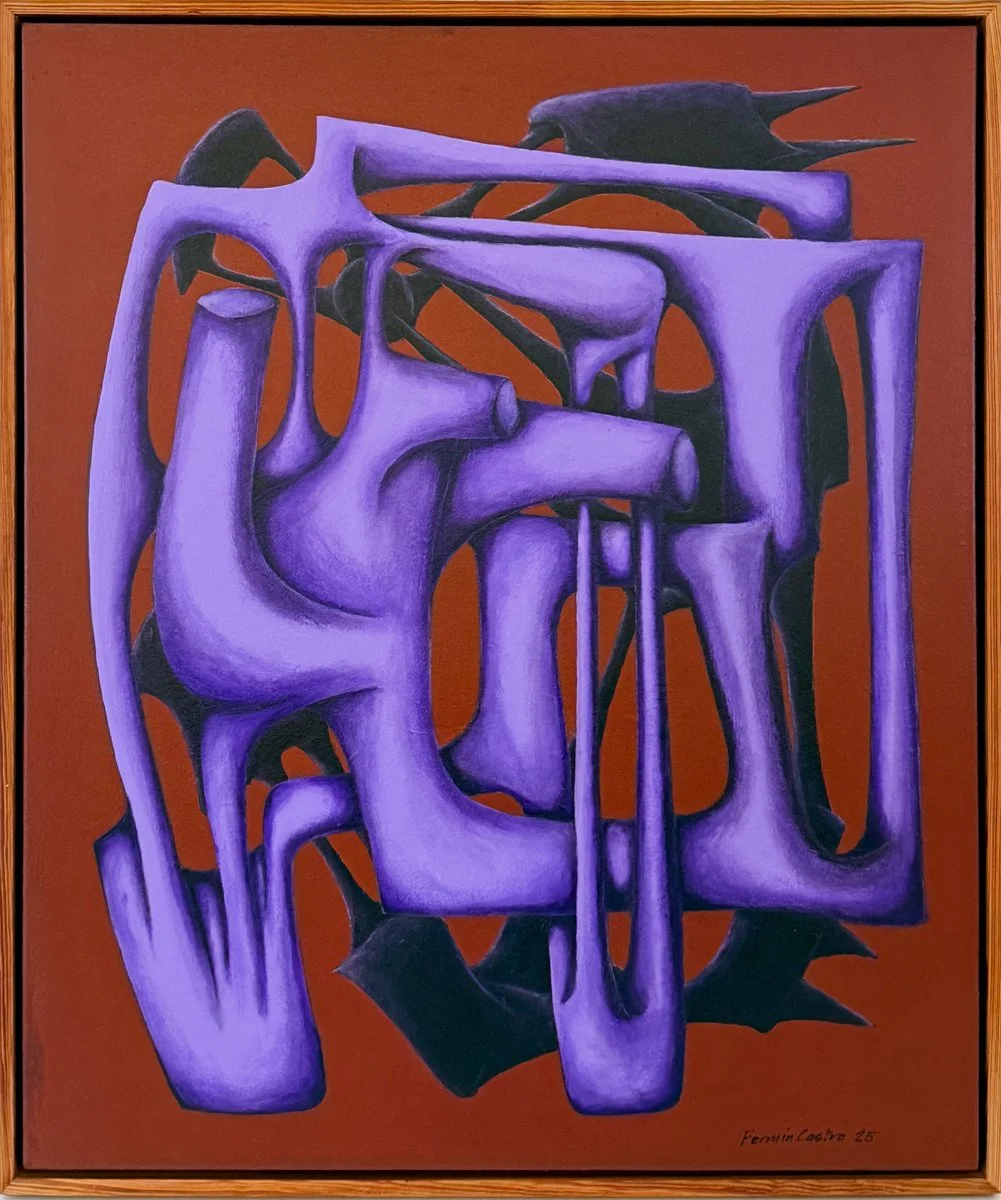 Fermin Castro - Figura Espacial en Resonancia, abstract surrealist painting acrylic on canvas