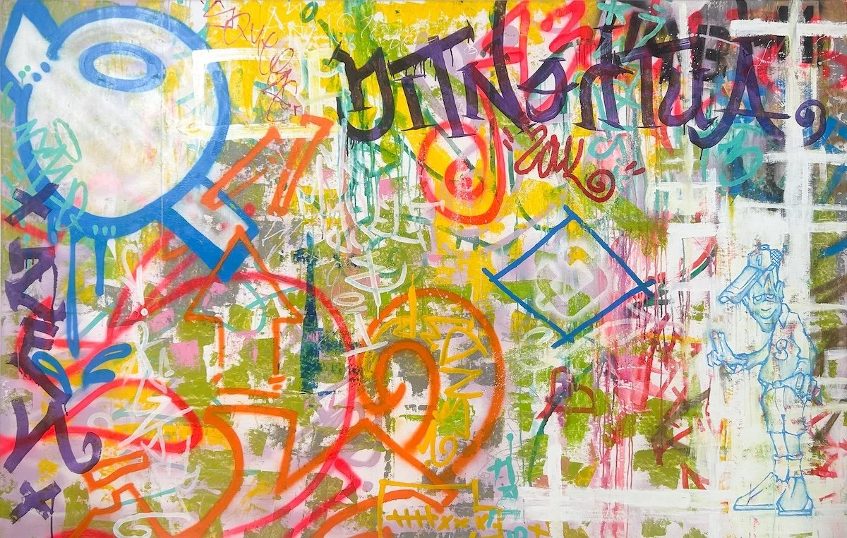 SEN-1 Authentic, abstract graffiti painting with rainbow colors