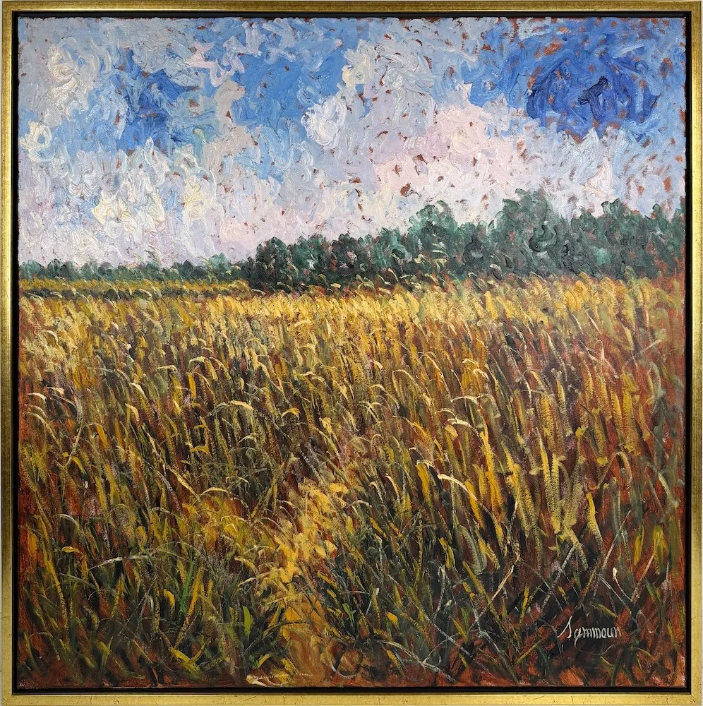 Samir Sammoun  Champ de Blé , framed, impressionist oil painting of a wheat field