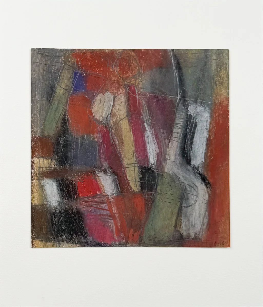 Susan Coley Seated Figure, abstract drawing on paper in pastel and graphite