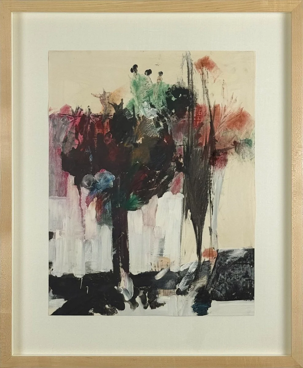 Stanley Boxer Untitled Figure Study (430D-60), framed figurative study, shades of white, red, black, green