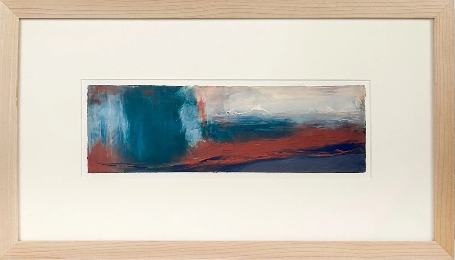 Elizabeth DaCosta Ahern - Coins of Time #4172 - abstract color brush strokes work on paper in a light wood frame