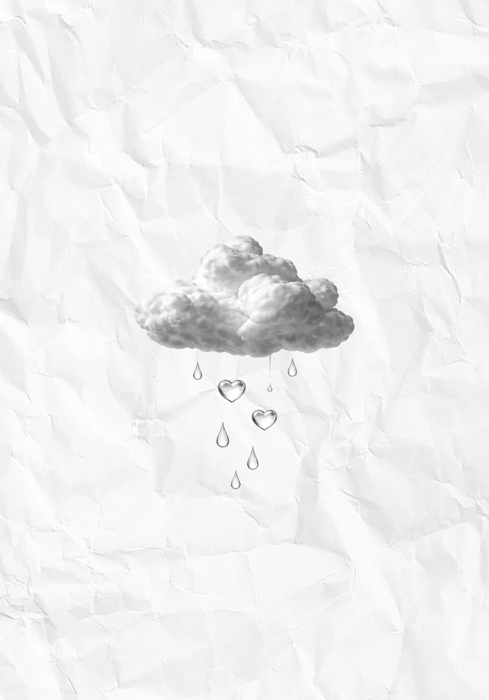 Soft cloud raining glassy heart drops — delicate micro realism tattoo design crafted by a tattoo artist in Vienna; poetic, minimal (Wien tattoo artist).