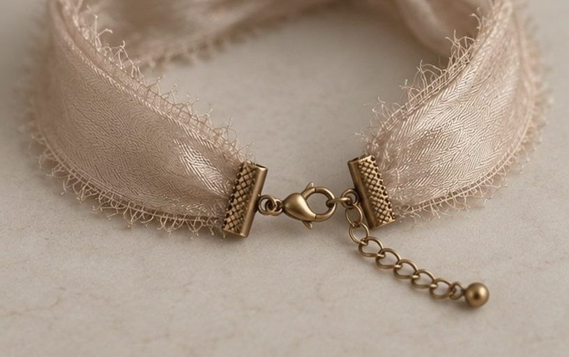 Adjustable brass clasp and chain closure on Morana Crescent Choker