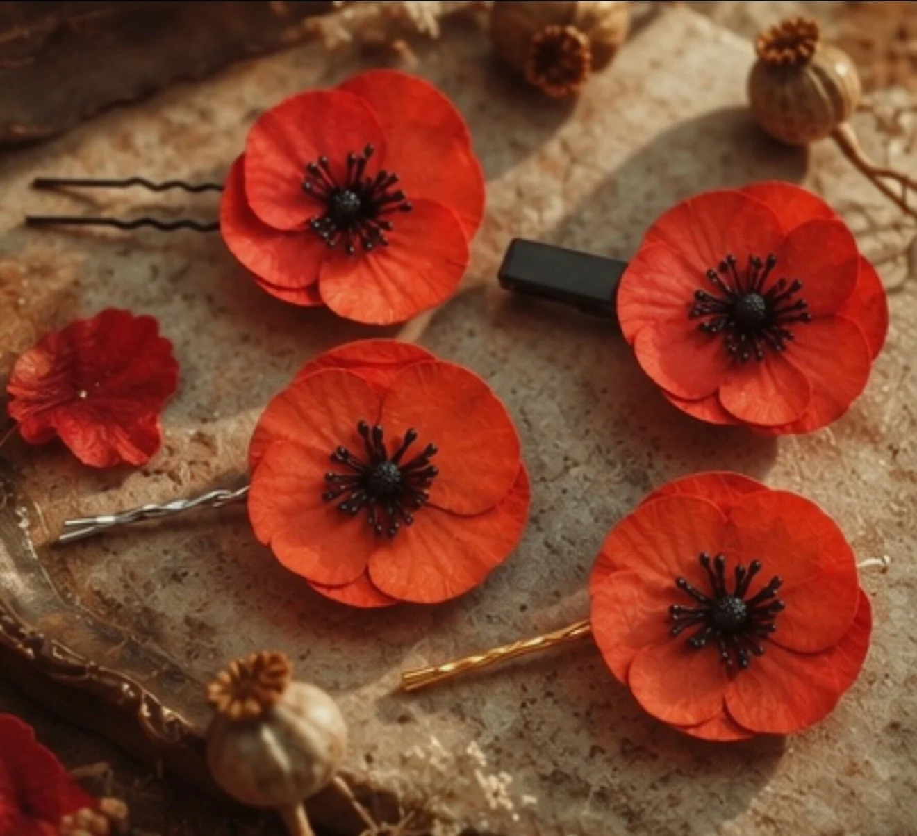 Multiple poppy hair clips.jpeg