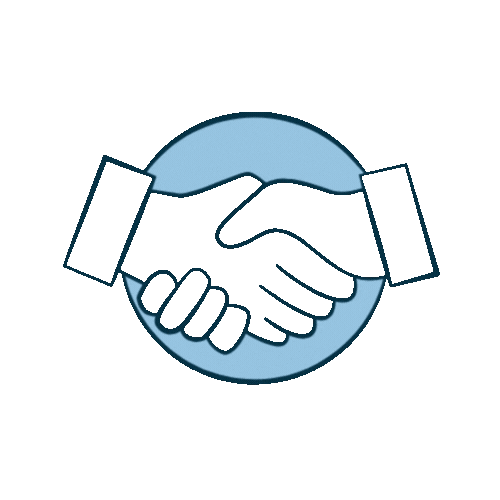 Illustration of two hands shaking inside a circle, symbolizing agreement or partnership.