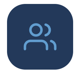 Icon of two people, one in front of the other, representing a user profile or account.