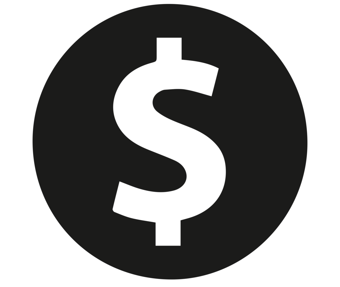 Black circle with a large dollar sign in the center.