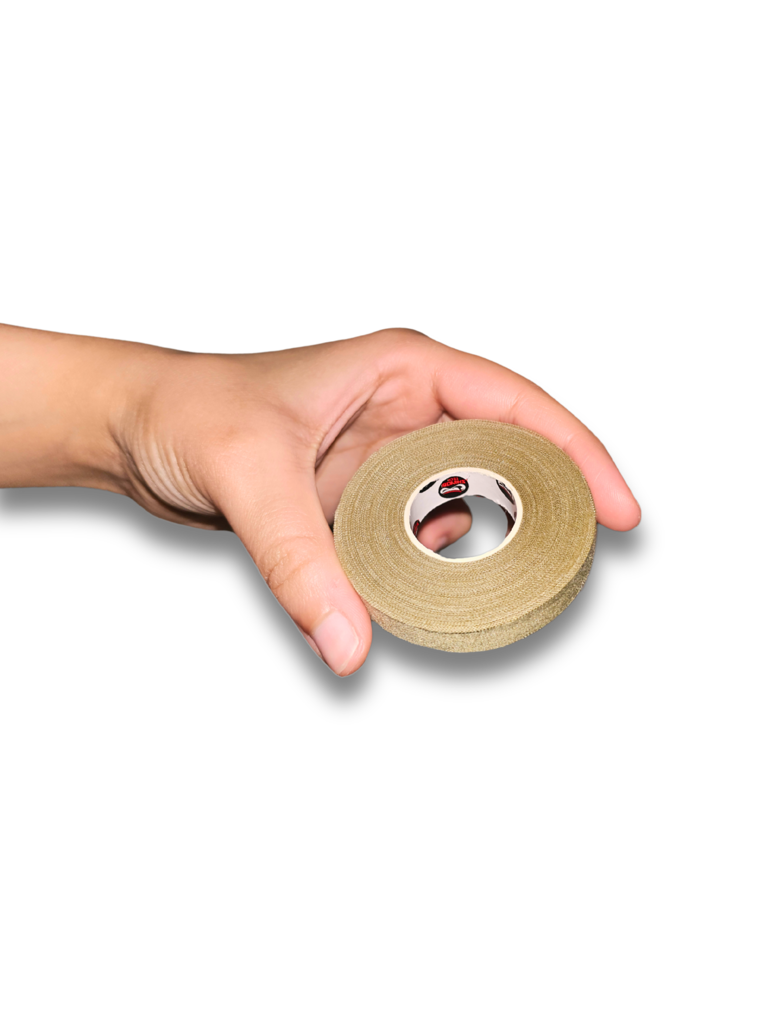 Hand holding a roll of Shinobi Tech's Sports Finger Tape.