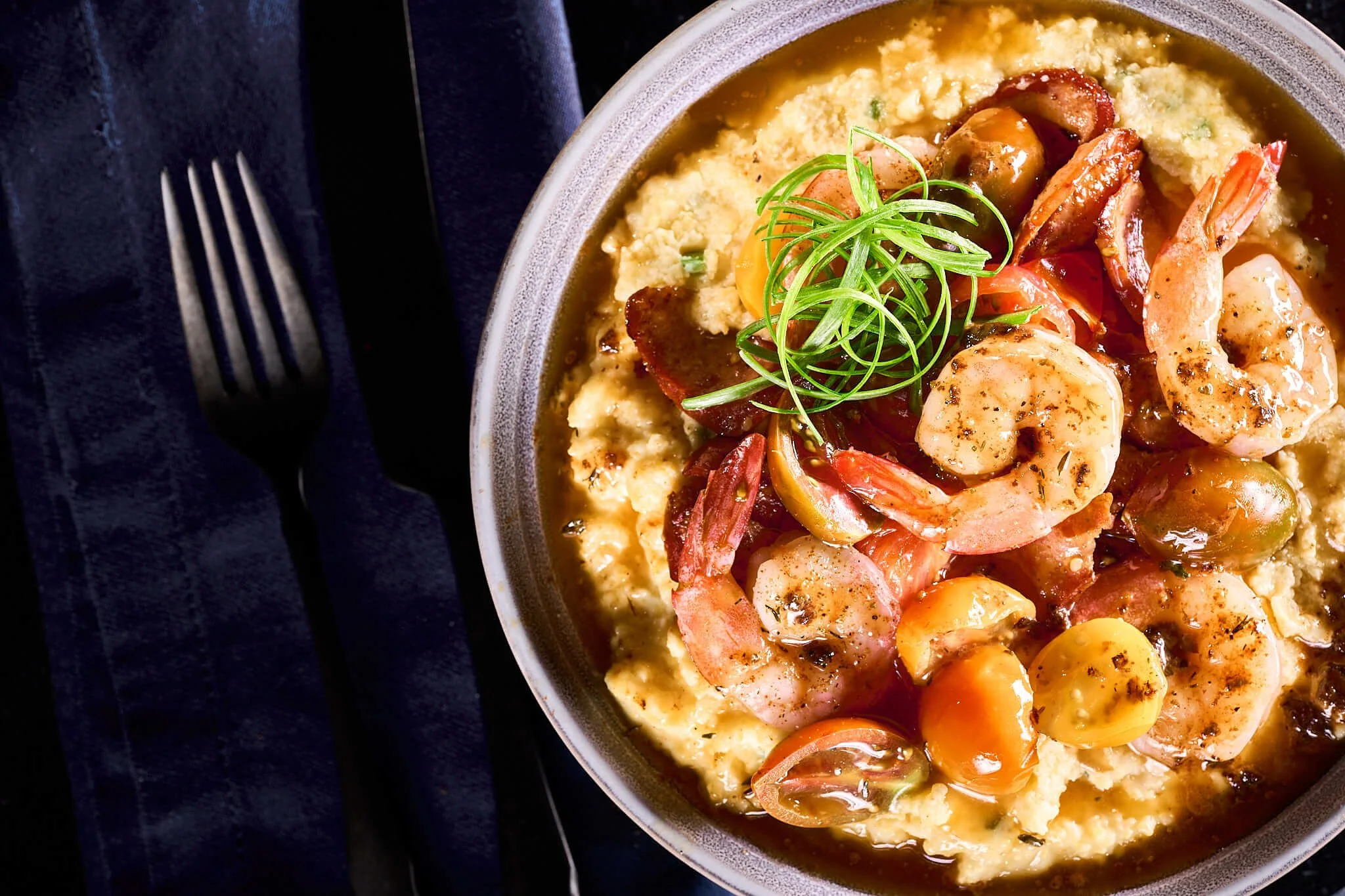 southern shrimp and grits served at ranches and estates private chef dining experience in austin texas