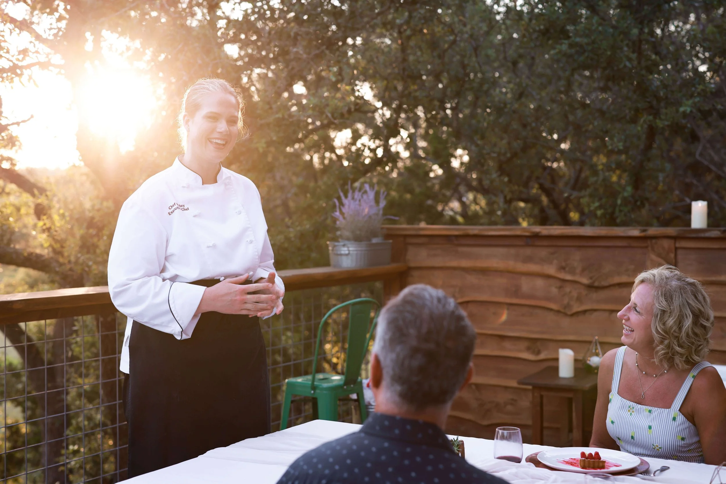chef ashley serving at the private dinner for two date night experience in austin texas