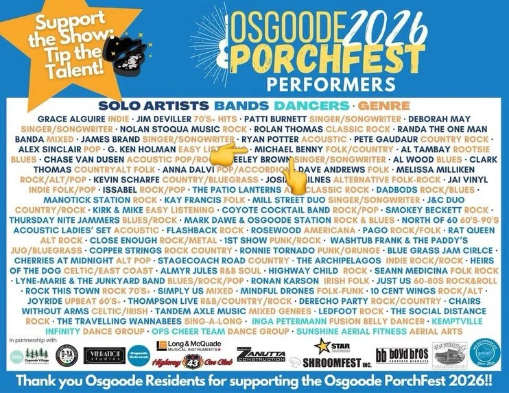 Come check out all the awesome performers @osgoodeporchfest June 13