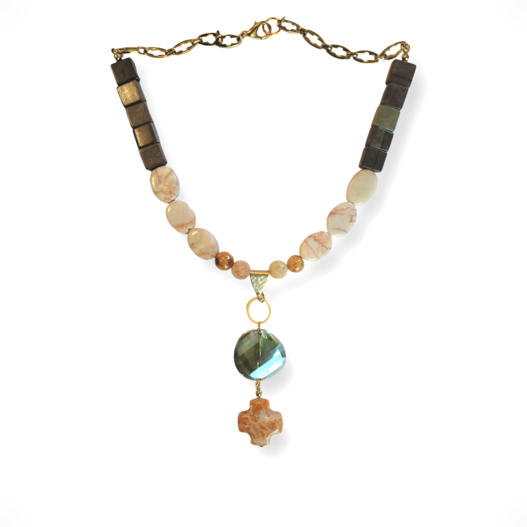 Orange Calcite & Semi-Precious Stone Statement Necklace