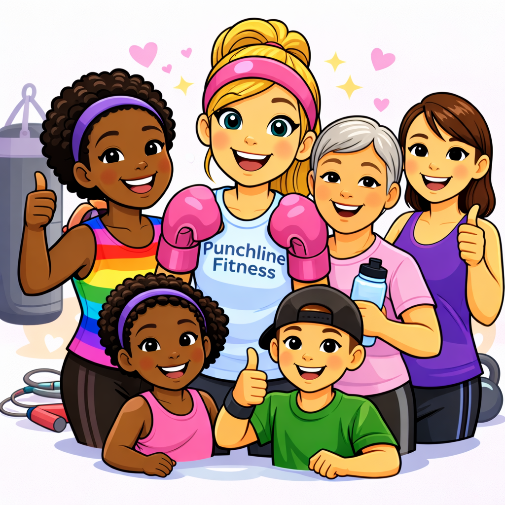 People training together in a supportive small-group strength and self-defense session with Punchline Fitness in Long Beach